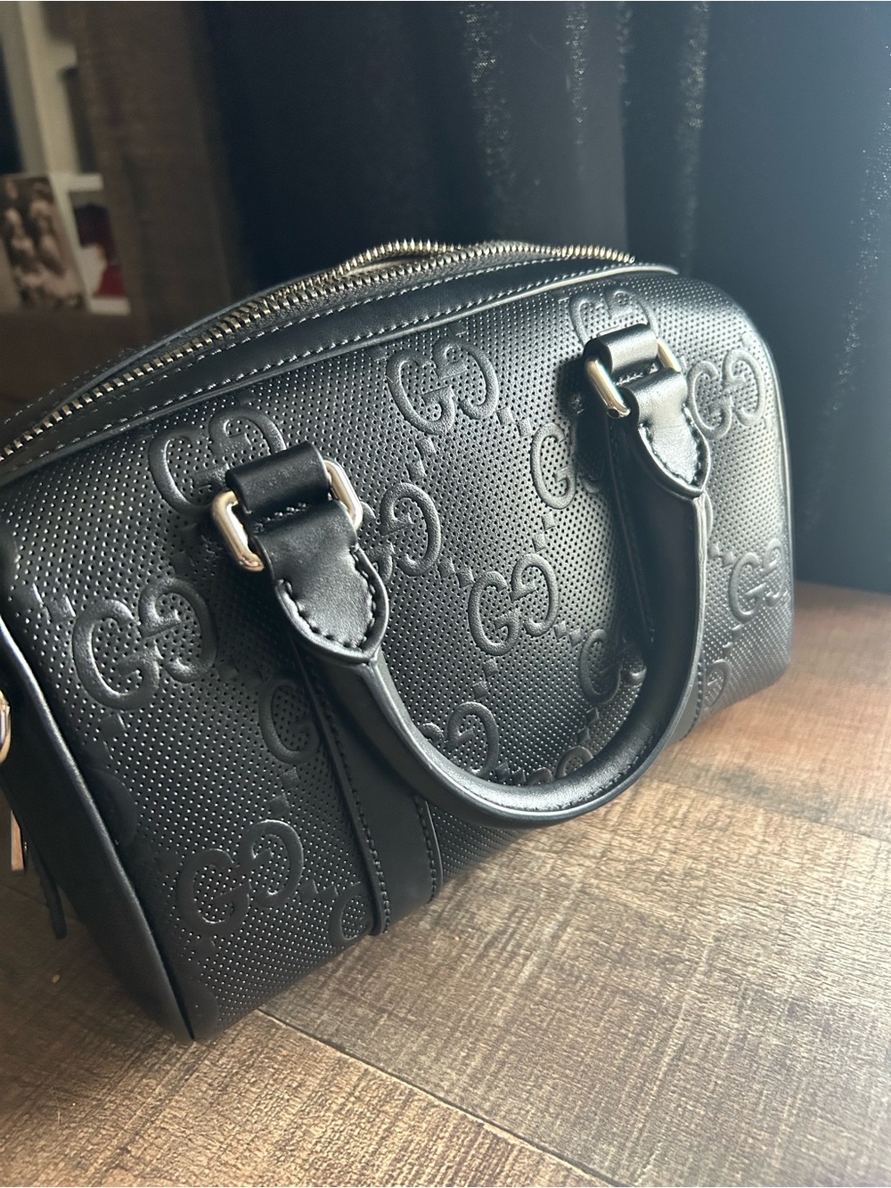 Gucci Black Perforated GG Dome Satchel